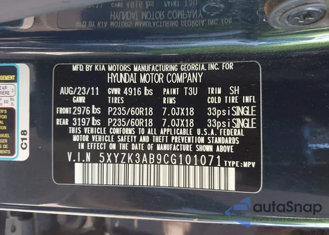 2012 Hyundai Santa Fe Limited from USA, damaged, VIN 5XYZK3AB9CG101071